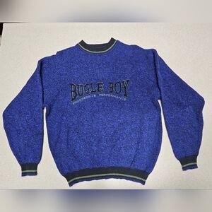 VTG Bugle Boy Sweater Men's L Blue Knit Streetwear Logo 80s 90s